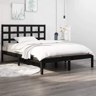 vidaXL Estructura De Cama De Madera Maciza Negra 140x190 Cm Vidaxl