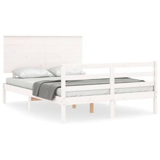 Berkfield Home Bed Frame with Headboard White Small Double Solid Wood