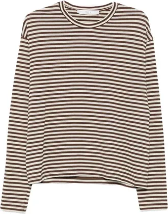 Tela Tops, Dames, Bruin, S, Trui met ronde hals en strepen