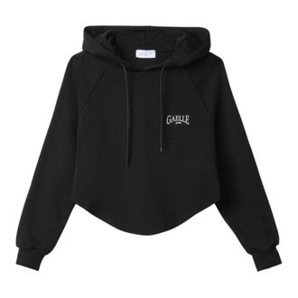 Ga&euml;lle Paris Zwarte Ronde Hoodie Voorlogo - Dames - Hoodies - Zwart - M - Katoen - Hoodies & sweatvesten