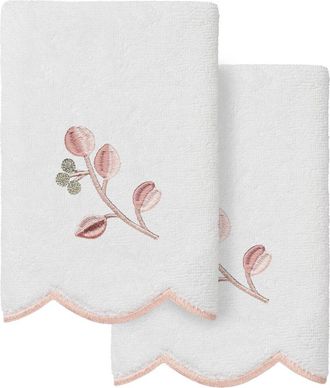 Linum Home Textiles 100% Turkish Cotton Wild Branch Scallop 2Pc Embellished Fingertip Towel Set