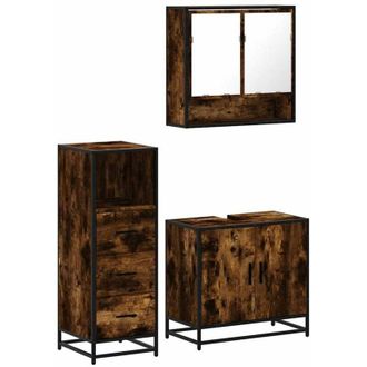 vidaXL Set De Muebles Ba&ntilde;o 3 Pzas Madera Contrachapada Roble Ahumado Vidaxl