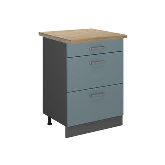 Vicco Mueble Bajo De Cocina R-line, Gris Azulado, 60 Cm Con Cajones, Et Roble