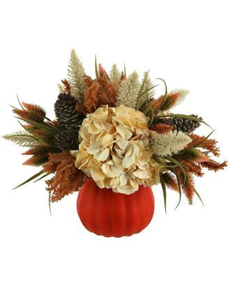 Creative Displays Inc. Hydrangea And Pampas Autumn Faux Floral In An Orange Pumpkin Vase