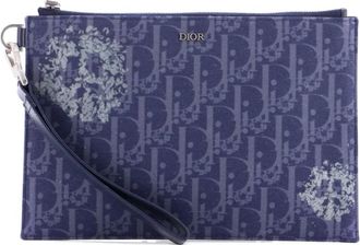 Dior A5 Pouch Printed Oblique Denim clutch bag - Blauw