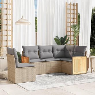 vidaXL Juego De Sof&aacute;s Jard&iacute;n Con Cojines 5 Pzas Rat&aacute;n Sint&eacute;tico Beige Vidaxl