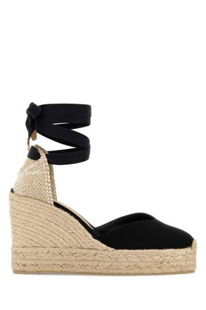 Castaner Black Lace Up Wedge Espadrilles