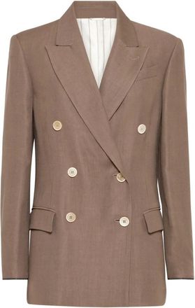 Brunello Cucinelli Double-Breasted Jacket - Dames - Blazers - Bruin - M - Linnen - Jassen