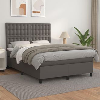 vidaXL Vidaxl - Cama Box Spring Con Colch&oacute;n Cuero Sint&eacute;tico Gris 140x190 Cm