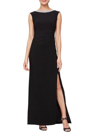 Alex Evenings Embellished Neck Sleeveless Jersey Gown in Black at Nordstrom, Size 10P