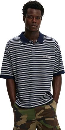 Cotton On Mens Box Fit Short Sleeve Polo in Navy Stripe at Nordstrom, Size Xx-Small