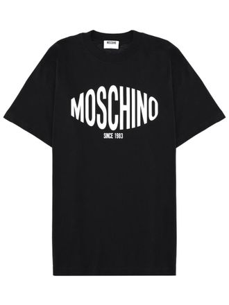 Moschino White Curved Logo Relaxed Cotton T-Shirt