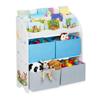 Relaxdays Relaxdays - Estanter&iacute;a Infantil, 4 Cajas Tela, Mueble Juguetes, Librer&iacute;a Ni&ntilde;os, 98 X 82,5 X 30 Cm, Animales, Multicolor