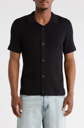 Abound Short Sleeve Button-Up Sweater in Black at Nordstrom Rack, Size Xx-Large