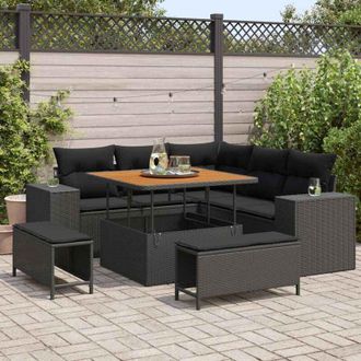 vidaXL Conjunto De Sof&aacute; De Jard&iacute;n 8 Pcs Negro Rat&aacute;n Sint&eacute;tico Vidaxl