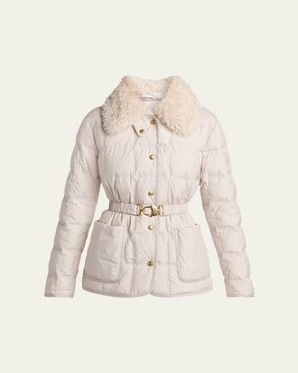 Moncler Cygnes Belted Short Down Jacket