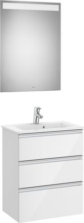 Roca Roca - Pack Mueble De 3 Cajones, Lavabo Y Espejo Led The Gap Color: Blanco Brillo