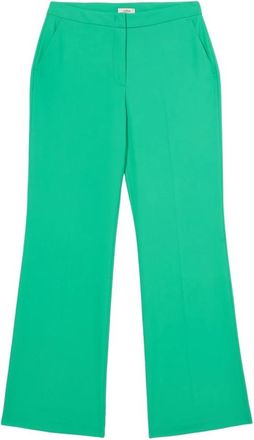 Oltre Wijde pijpen broek van soepele stof - Dames - Wijde Broeken - Groen - XL - Polyester - Broeken