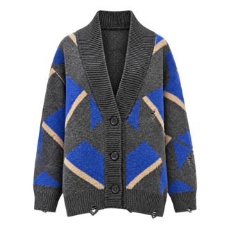 Akep Oversized Geometric Cardigan - Dames - Truien - Veelkleurig - Maat: M Polyamide