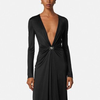 Versace Abito midi in jersey di viscosa nero