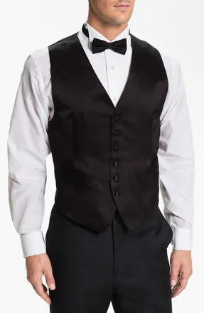 David Donahue Silk Vest in Black Satin at Nordstrom, Size Large