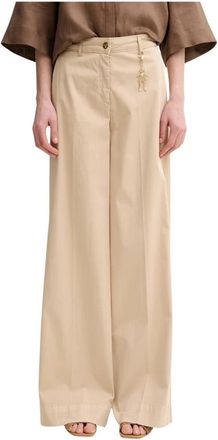 Fracomina Broek met wijde pijpen en bedeltje - Dames - Wijde Broeken - Beige - S - Katoen - Broeken