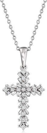 Ross-Simons Diamond Cross Pendant Necklace in 14kt White Gold