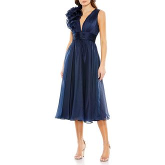 Mac Duggal Sleeveless Chiffon A-Line Tea Length Cocktail Dress in Midnight at Nordstrom, Size 14