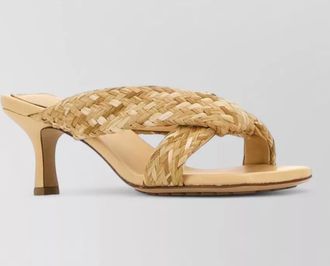 Bottega Veneta riva raffia mules open toe kitten heel