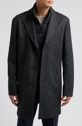 BOSS Hyde Tweed Coat with Removable Quilted Bib in Blk at Nordstrom Rack, Size 42