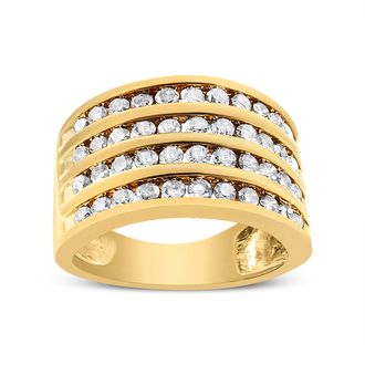 House of Brilliance 10K Yellow Gold Plated.925 Sterling Silver 1 1/2 Cttw Diamond 4 Row Channel Band Ring
