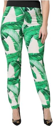 Dolce & Gabbana Witte Groene Blad Hoge Taille Broek - Dames - Skinny broeken - Veelkleurig - 2XS - Broeken