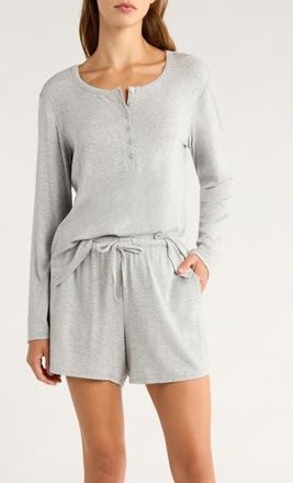 Nordstrom Moonlight Eco Rib Long Sleeve Shortie Pajamas in Grey Heather at Nordstrom Rack, Size Large
