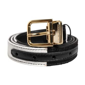 Dolce & Gabbana Belts, female, Black, ONE SIZE, Patchwork Gold Metal Buckle Leather Belt