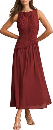 Mint Velvet Ruched Detail Midi Dress in Burgundy at Nordstrom, Size 12