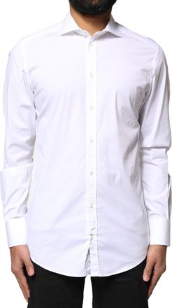 Dolce & Gabbana White GOLD Cotton Long Sleeves Dress Mens Shirt