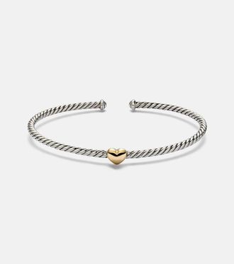 David Yurman Micro Cable Flex Heart Station 14kt gold (585/1000) and 925 sterling silver bracelet