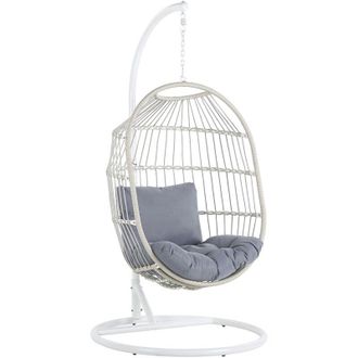 Beliani Beliani - Hanging Egg Chair Beige Boho Rope Steel Stand Wicker Soft Cushion Alba