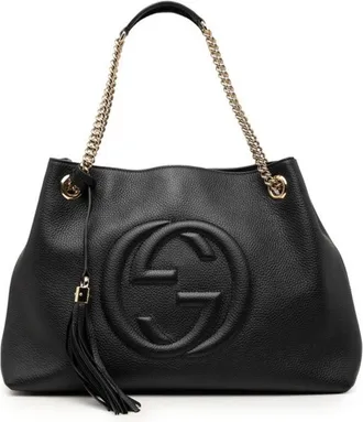 Gucci Black Leather Shoulder Bag Tote Bag (Pre-Owned)