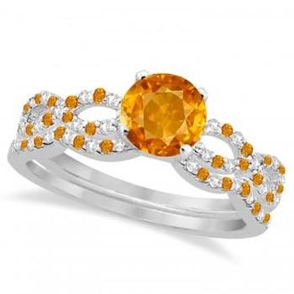 Allurez Infinity Style Citrine & Diamond Bridal Set Palladium 1.29ct