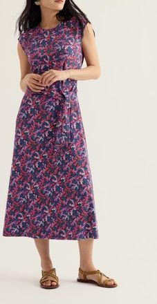 Seasalt Cornwall Fettling Floral Tie Waist Jersey Midi Dress in Summer Fronds Purple Kale at Nordstrom, Size 10