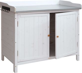 Hhg Nunca Usado] Armario De Jard&iacute;n Con Encimera Hhg 095, Mesa De Plantaci&oacute;n, Madera De Abeto Para Exteriores Con Certificado Mvg 86x104x52cm, Blanco