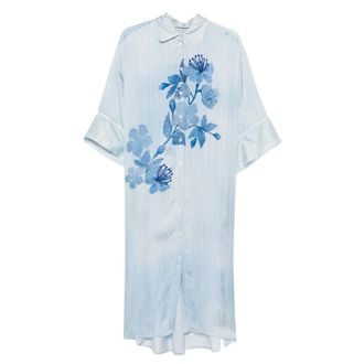 Ermanno Scervino Shirt Dresses, female, Blue, Size: M Floral-Print Striped Shirt Midi Dress