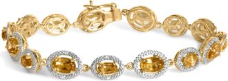 House of Brilliance Gold Vermeil Oval Citrine and 1/10 Cttw Diamond Halo Link Bracelet