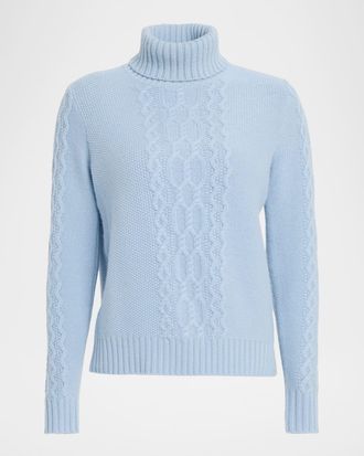 Neiman Marcus Cashmere Placed Cable Turtleneck Sweater