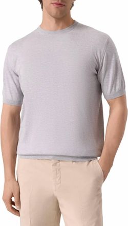 Moorer Crew Neck Short Sleeve Knit Sweater In Light Grey