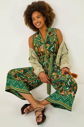 Roman Zig Zag Print Full Length Jumpsuit