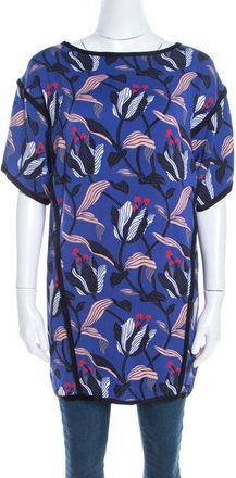 Escada Ink Blue Floral Print Silk Blend Naternia Tunic Top