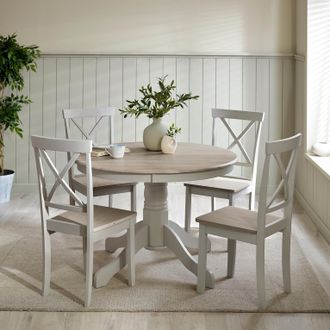 Furniturebox Bude Round Wooden Dining Table & 4 Millford Chairs in Grey