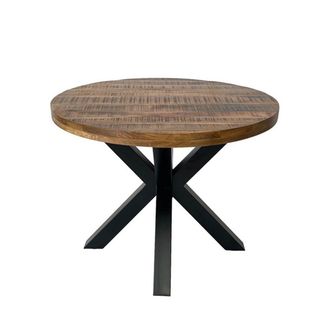 Jaipur Furniture Industrial Round X Leg Dining Table - Mango Wood/Iron - L130 x W130 x H76 cm - Mango PP Saw Finish in Brown